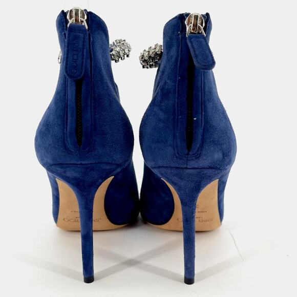 Jimmy Choo Blaize 100 Navy Blue Suede Ankle Bootie Crystal Strap size IT 37 - Picture 9 of 13